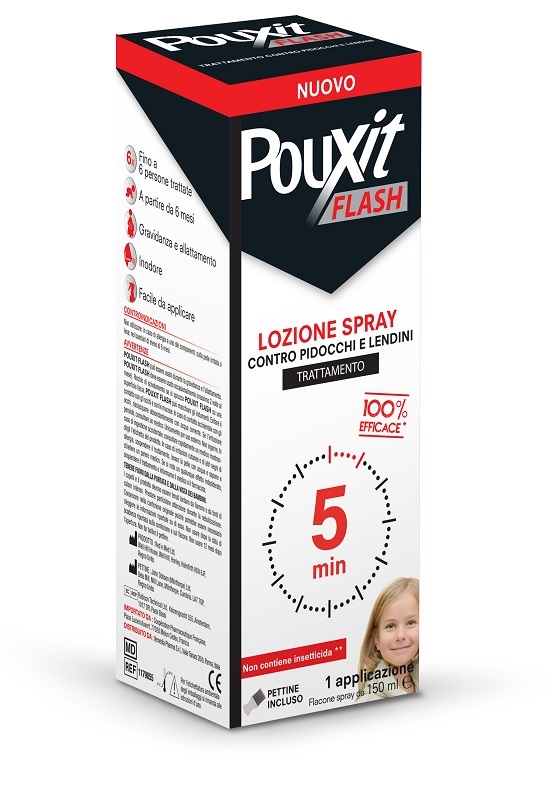LOZIONE SPRAY CONTRO PIDOCCHI E LENDINI POUXIT FLASH TRATTAMENTO CON PETTINE INCLUSO 150 ML - Farmacia Nuova Dr.ssa Gabriella Catellani