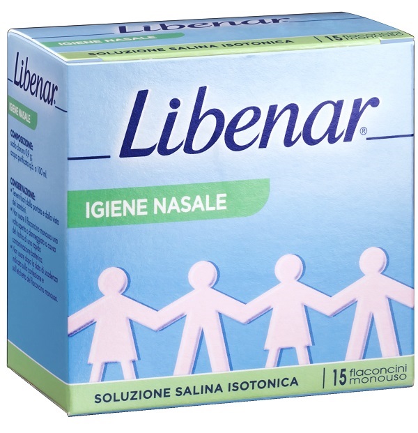 SOLUZIONE SALINA ISOTONICA 0,9% LIBENAR PER IGIENE NASALE 15 FLACONCINI MONOUSO X 5 ML - Farmacia Nuova Dr.ssa Gabriella Catellani