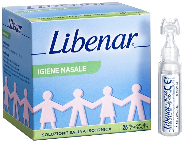 SOLUZIONE SALINA ISOTONICA 0,9% LIBENAR PER IGIENE NASALE 25 FLACONCINI MONOUSO X 5 ML - Farmacia Nuova Dr.ssa Gabriella Catellani