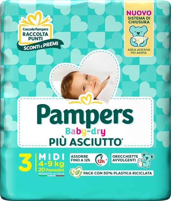 PAMPERS BABY DRY PANNOLINO DOWNCOUNT MIDI 20 PEZZI - Farmacia Nuova Dr.ssa Gabriella Catellani