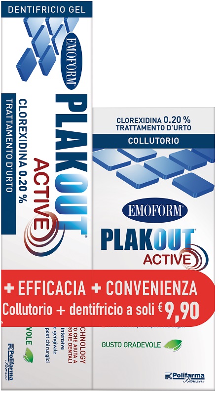 EMOFORM PLAK OUT ACTIVE CLOREXIDINA 0,20% COLLUTORIO 200 ML + DENTIFRICIO 75 ML - Farmacia Nuova Dr.ssa Gabriella Catellani