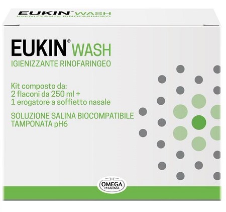 EUKIN WASH IGIENIZZANTE RINOFARINGEO KIT 2 FLACONI DA 250 ML + EROGATORE A SOFFIETTO NASALE - Farmacia Nuova Dr.ssa Gabriella Catellani