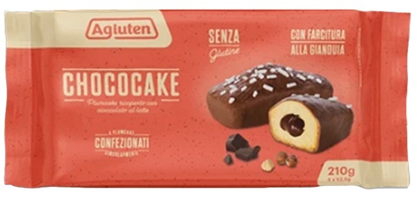 AGLUTEN CHOCOCAKE 4 PLUMCAKE RICOPERTI CON CIOCCOLATO AL LATTE CON FARCITURA ALLA GIANDUIA X 52,5G - Farmacia Nuova Dr.ssa Gabriella Catellani