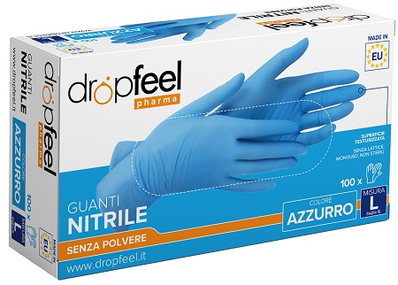 GUANTO IN NITRILE DROPFEEL SENZA POLVERE AZZURRO TAGLIA L 100 PEZZI - Farmacia Nuova Dr.ssa Gabriella Catellani