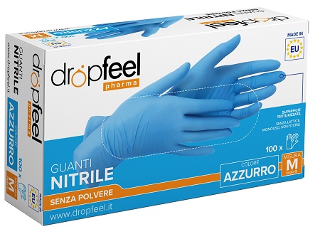 GUANTO IN NITRILE DROPFEEL SENZA POLVERE AZZURRO TAGLIA M 100 PEZZI - Farmacia Nuova Dr.ssa Gabriella Catellani