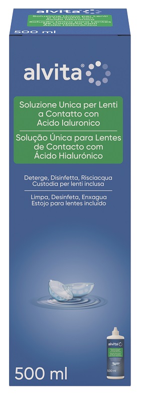 SOLUZIONE UNICA LENTI A CONTATTO CON ACIDO IALURONICO ALVITA 500 ML - Farmacia Nuova Dr.ssa Gabriella Catellani