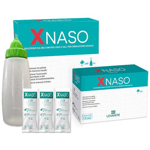 SOLUZIONE SALINA CON PEG 3350 E SALI PER IRRIGAZIONE NASALE XNASO 30 BUSTINE + 1 EROGATORE - Farmacia Nuova Dr.ssa Gabriella Catellani