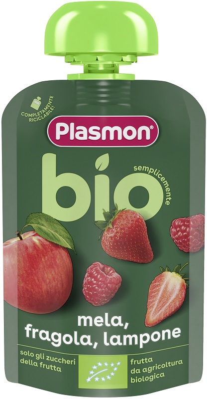 PLASMON MELA FRAGOLA LAMPONE BIO POUCHES 100 G - Farmacia Nuova Dr.ssa Gabriella Catellani