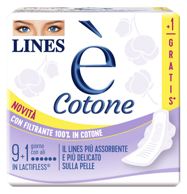 LINES E' COTONE ALI ASSORBENTE ESTERNO 9 + 1 PEZZI - Farmacia Nuova Dr.ssa Gabriella Catellani