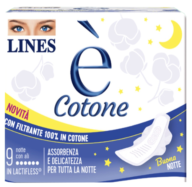 LINES E' COTONE ALI ASSORBENTE ESTERNO NOTTE 9 PEZZI - Farmacia Nuova Dr.ssa Gabriella Catellani