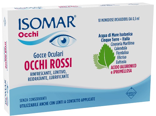 ISOMAR OCCHI ROSSI GOCCE OCULARI ACIDO IALURONICO 0,20% 10 FLACONCINI - Farmacia Nuova Dr.ssa Gabriella Catellani