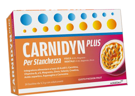 CARNIDYN PLUS 20 BUSTINE DA 5,3 G GUSTO PASSION FRUIT - Farmacia Nuova Dr.ssa Gabriella Catellani
